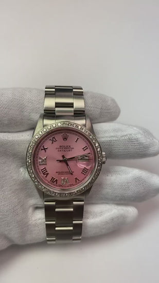 Rolex QUICK SET Pink Roman Dial Diamond Bezel Oyster Bracelet Men Watch 36 mm QUICK SET