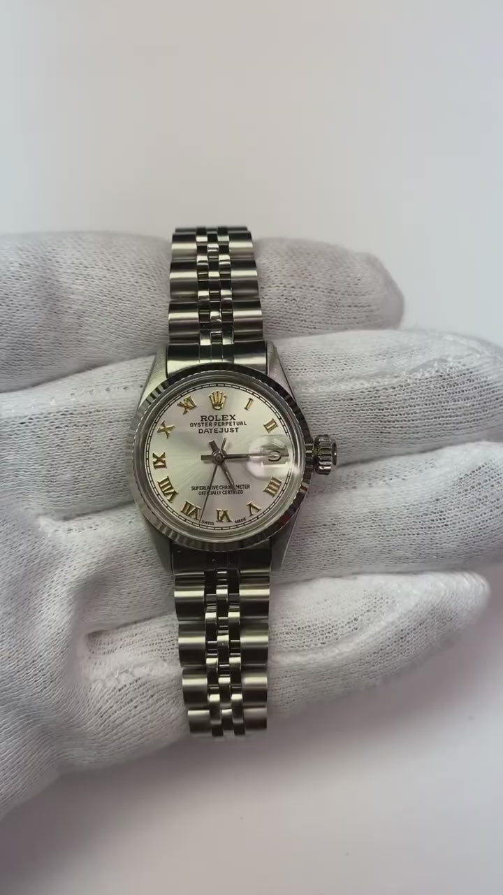 Gray Roman Dial Rolex Datejust Women Bezel Jubilee Ss
