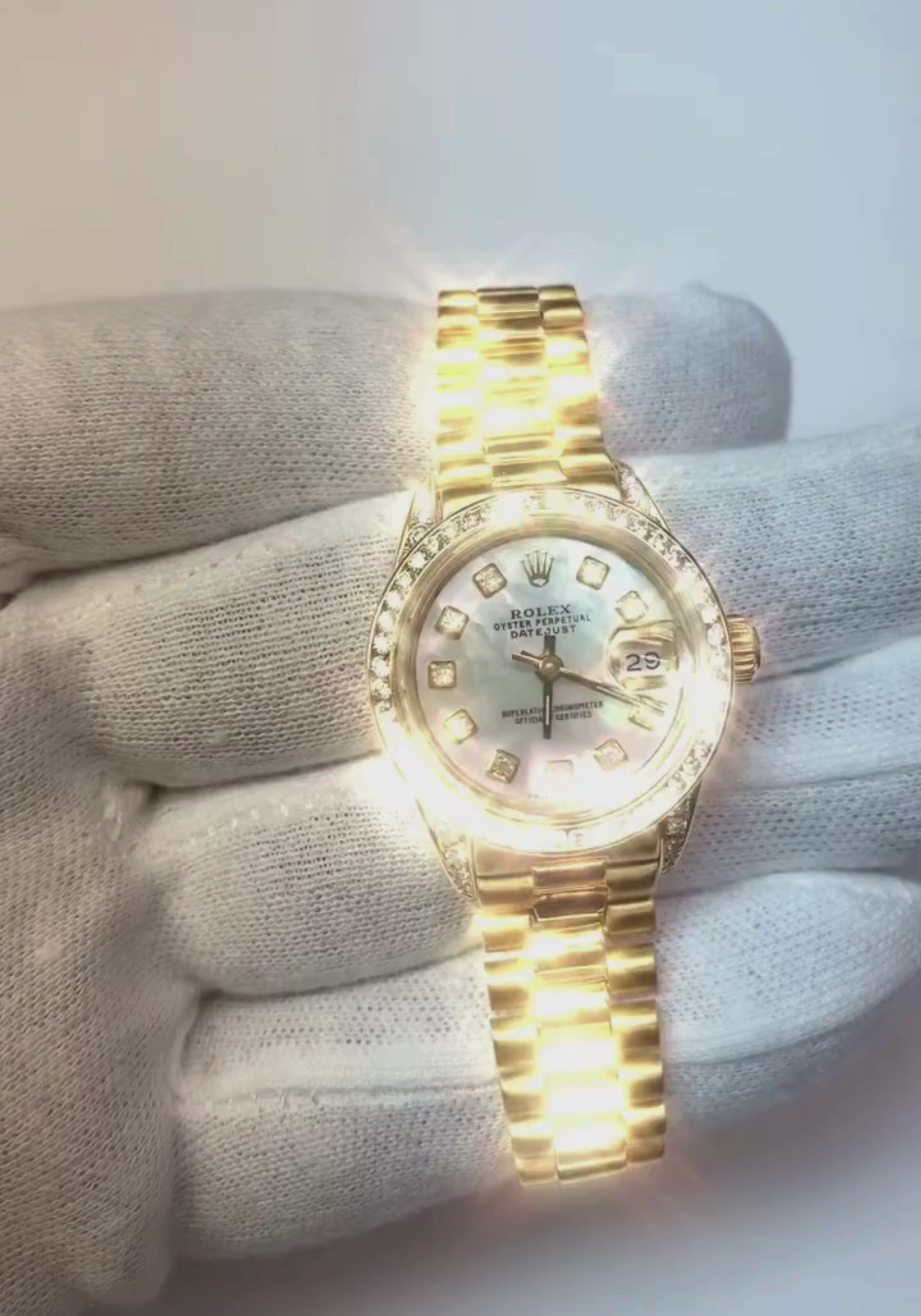 Yellow Gold Rolex Datejust Watch President Diamond Bezel Dial