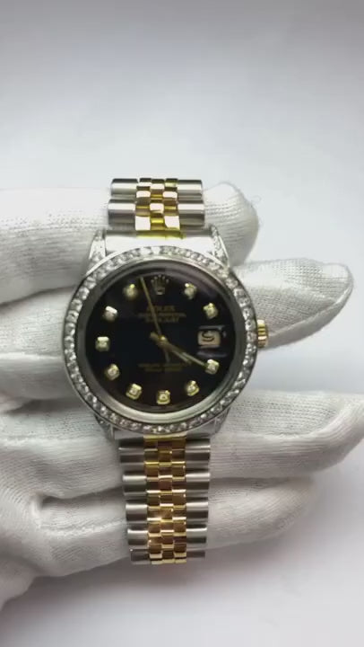 Rolex Datejust Watch Two Tone Men Channel Bezel Diamond