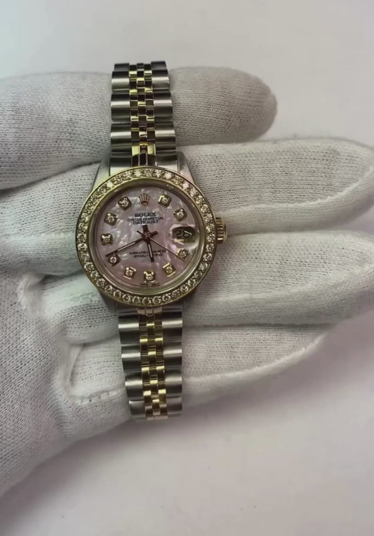 Ladies Pink Mop Diamond Dial Watch Rolex Datejust  Two Tone