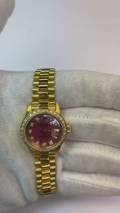 Rolex President Style Mother Of Pearl Diamond Dial Watch Gold Bezel