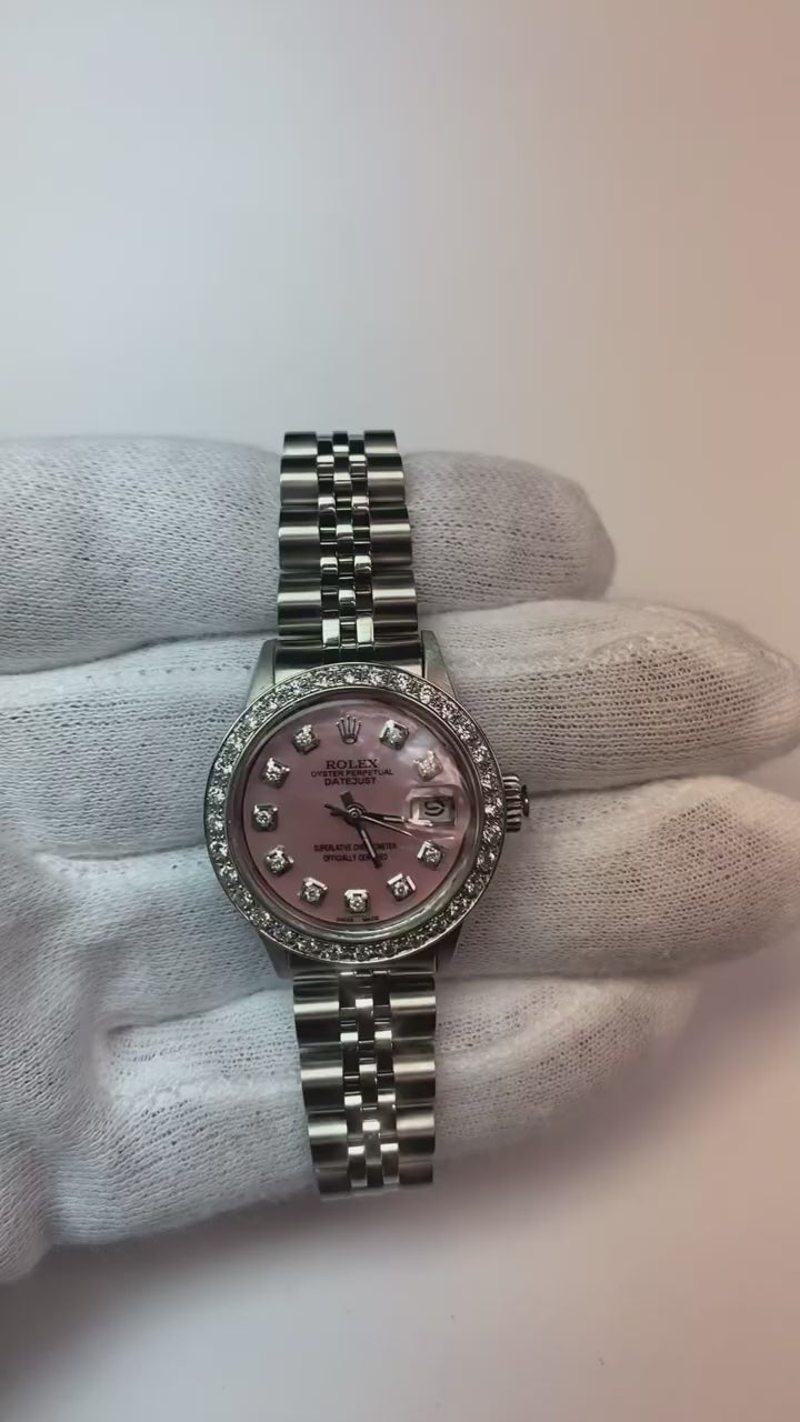 Rolex Datejust Ss Jubilee Bracelet Pink Mop Diamond Dial Ladies Watch
