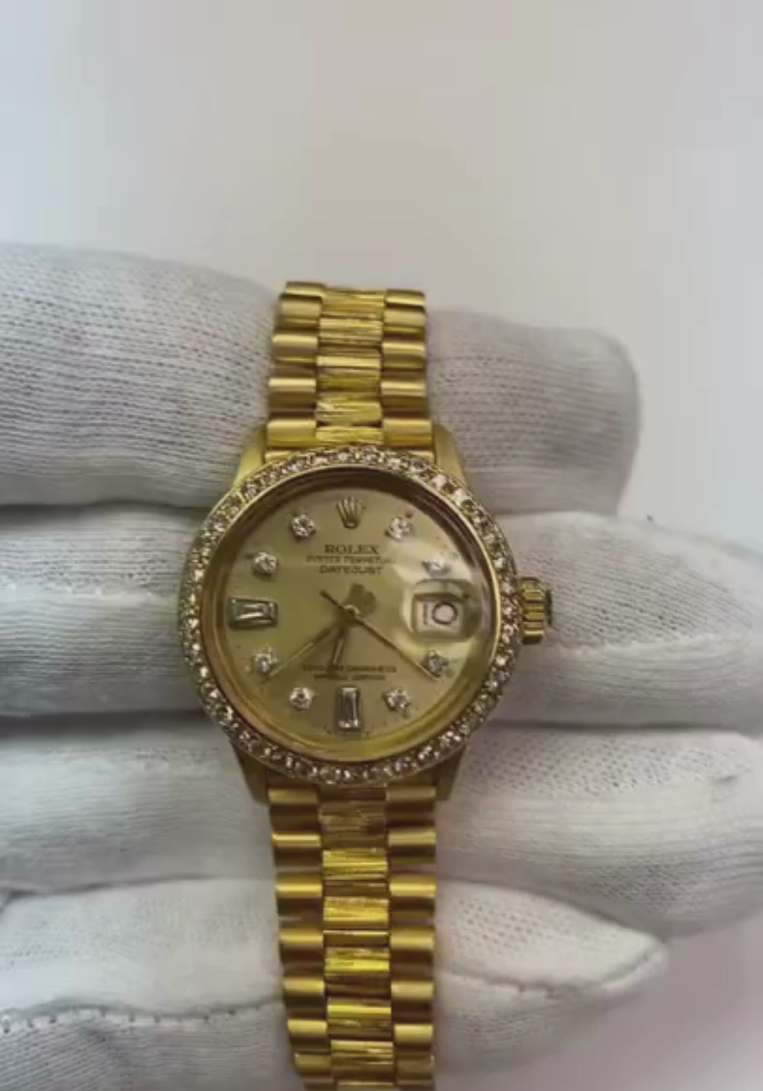 President Champagne Diamond Dial Bezel Rolex Watch Datejust Yg