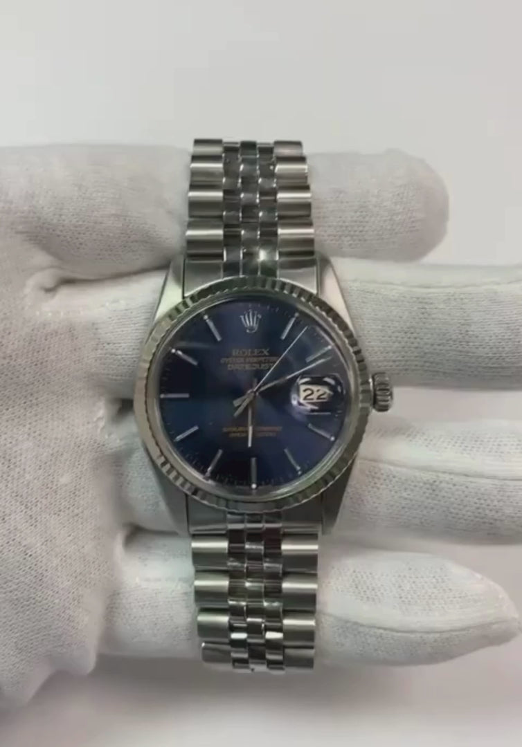 Date Just Rolex Mens Watch Blue Stick Dial Ss Datejust QUICK SET