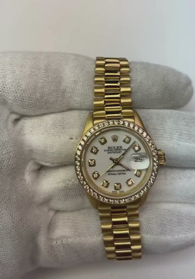 Rolex Presidential Style Ladies Watch White Diamond Dial Bezel