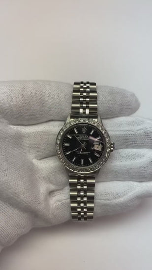 Ss Jubilee Bracelet Black Stick Dial Diamond Bezel Rolex Watch
