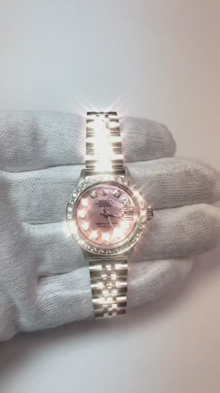 Rolex Datejust Ss Jubilee Bracelet Pink Mop Diamond Dial Ladies Watch
