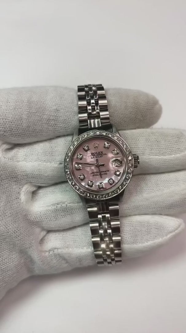 Rolex Datejust Ss Jubilee Bracelet Pink Mop Diamond Dial Ladies Watch