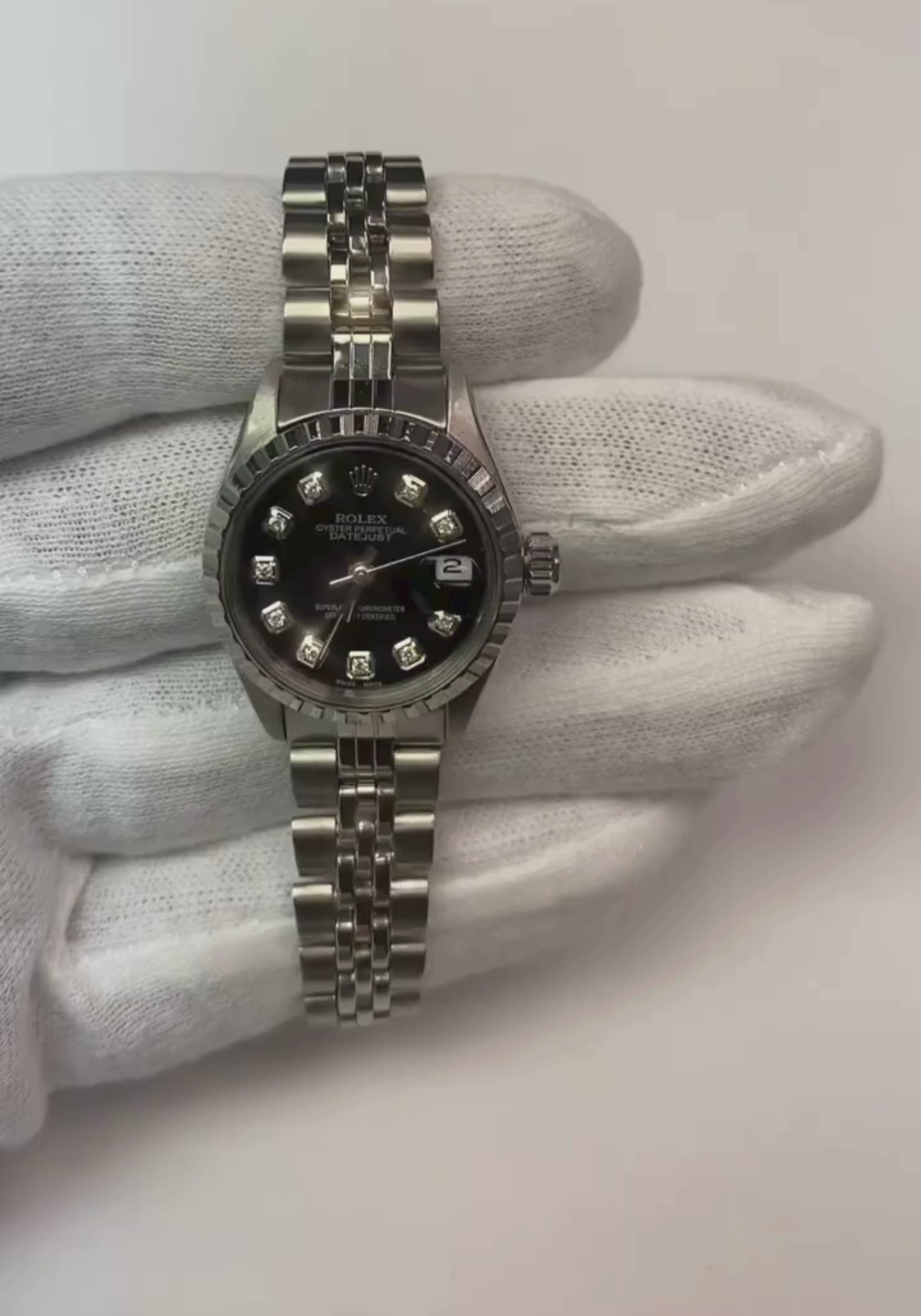 Black Diamond Dial Rolex Date Just Ss Women Datejust Watch