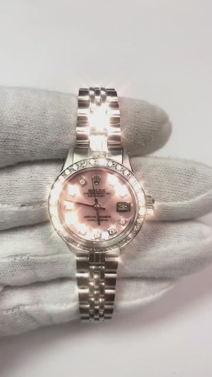 Rolex Datejust Ss Jubilee Bracelet Pink Mop Diamond Dial Ladies Watch