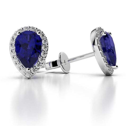 Prong Set Sapphire & IGI CERTIFIED Diamonds 5.20 Carats Lady Studs White Gold 14K