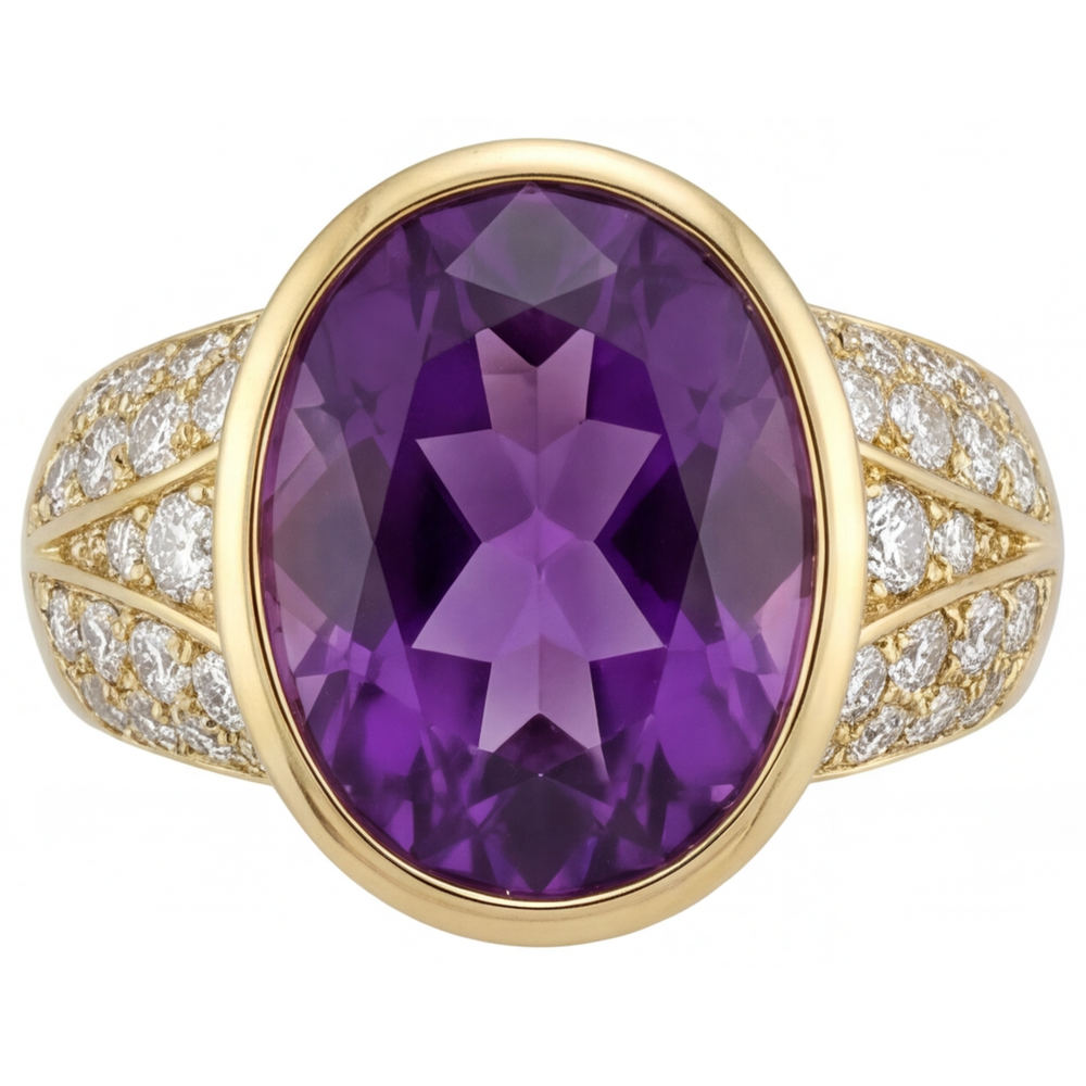 Purple Amethyst Oval Colored Stone Ring in 14K Yellow Gold – main view