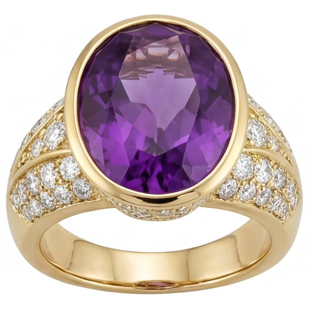Colored Stone Ring 14K Yellow Gold with Purple Amethyst – front view