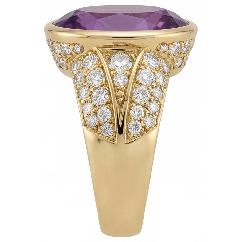 Colored Stone Ring 14K Yellow Gold with Purple Amethyst – top view