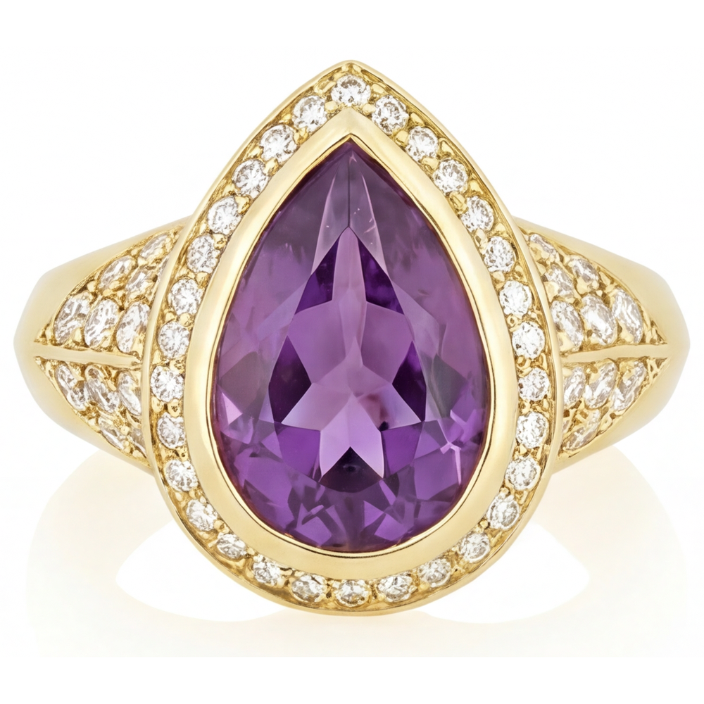 Natural Purple Amethyst Precious Stone Ring 6.50 ct 14K Yellow Gold – front view