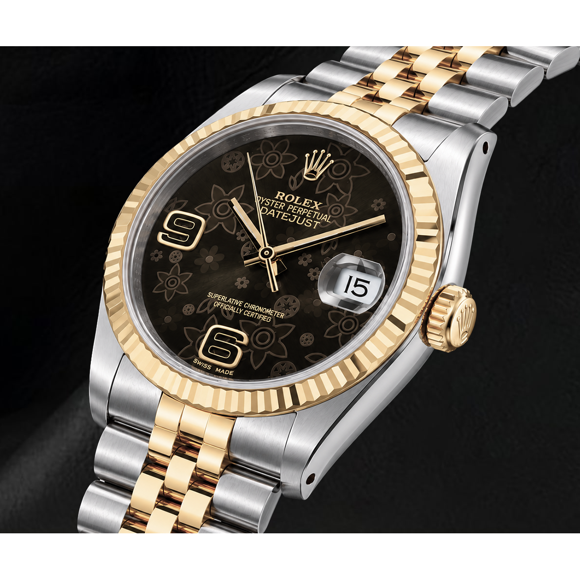 Rolex 116233 Datejust 36mm Brown Floral Arabic Dial Two Tone Watch