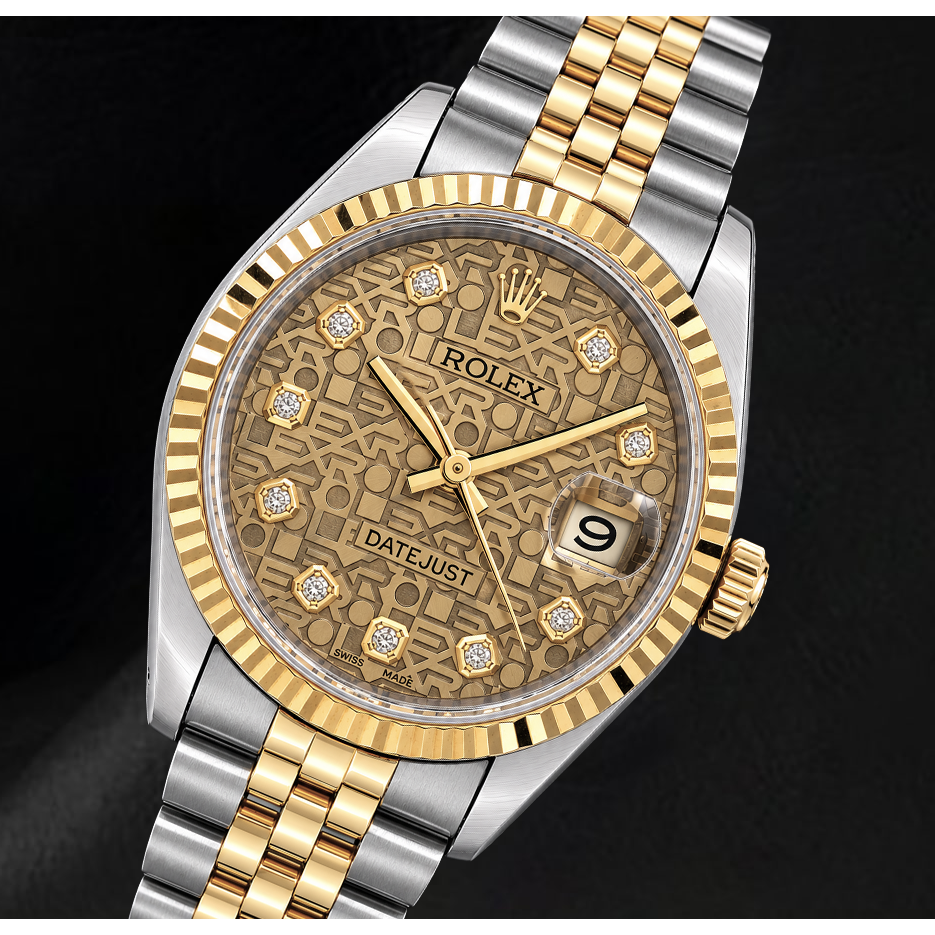 Rolex 16013 Datejust 36mm Champagne Jubilee Diamond Dial Two Tone Watch