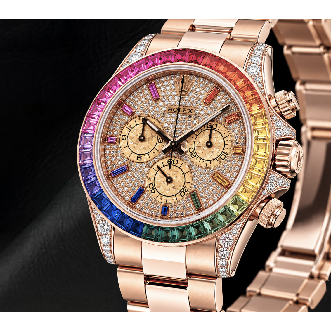 Rolex Cosmograph Daytona 40mm 116505 Diamond Paved Rainbow Hour Dial Rose Gold Watch