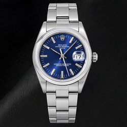 Rolex Date 14203 34mm Blue Stick Dial Stainless Steel Watch