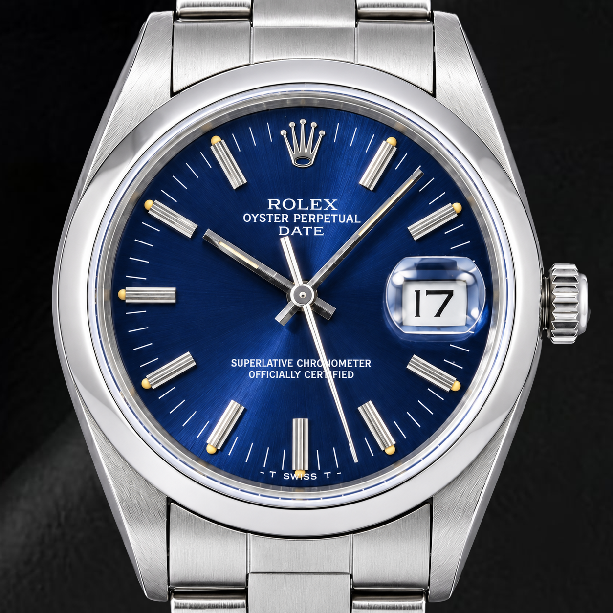 Rolex Date 14203 34mm Blue Stick Dial Stainless Steel Watch
