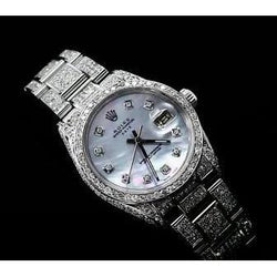 Rolex Date 34Mm Watch Custom Diamond Dial Oyster Bracelet Ss 12 Ct