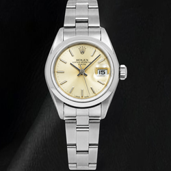 Rolex Date 79160 26mm Champagne Stick Dial Smooth Bezel Stainless Steel Watch
