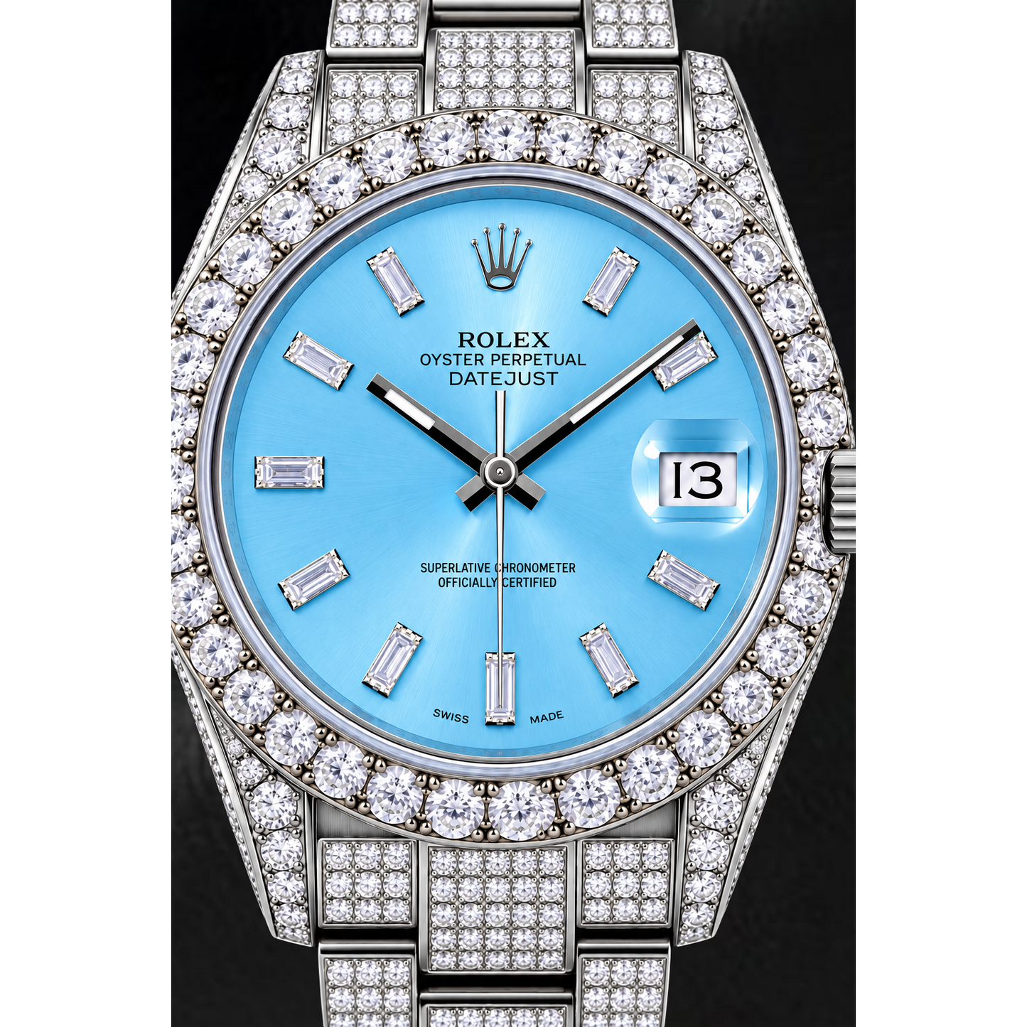 Rolex Datejust 116200 36mm Ice Blue Baguette Diamond Dial Stainless Steel Watch