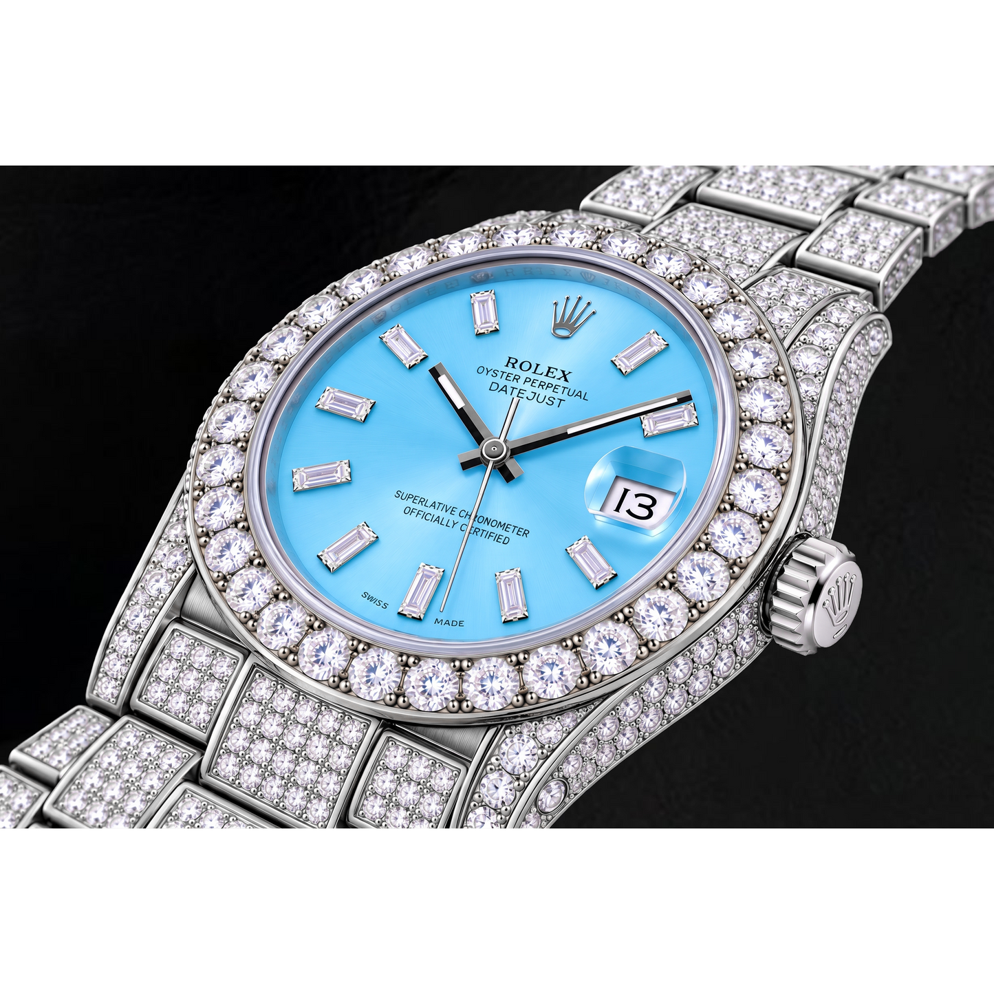 Rolex Datejust 116200 36mm Ice Blue Baguette Diamond Dial Stainless Steel Watch
