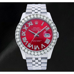 Rolex Datejust 116200 36mm Red Roman Diamond Dial Stainless Steel Watch