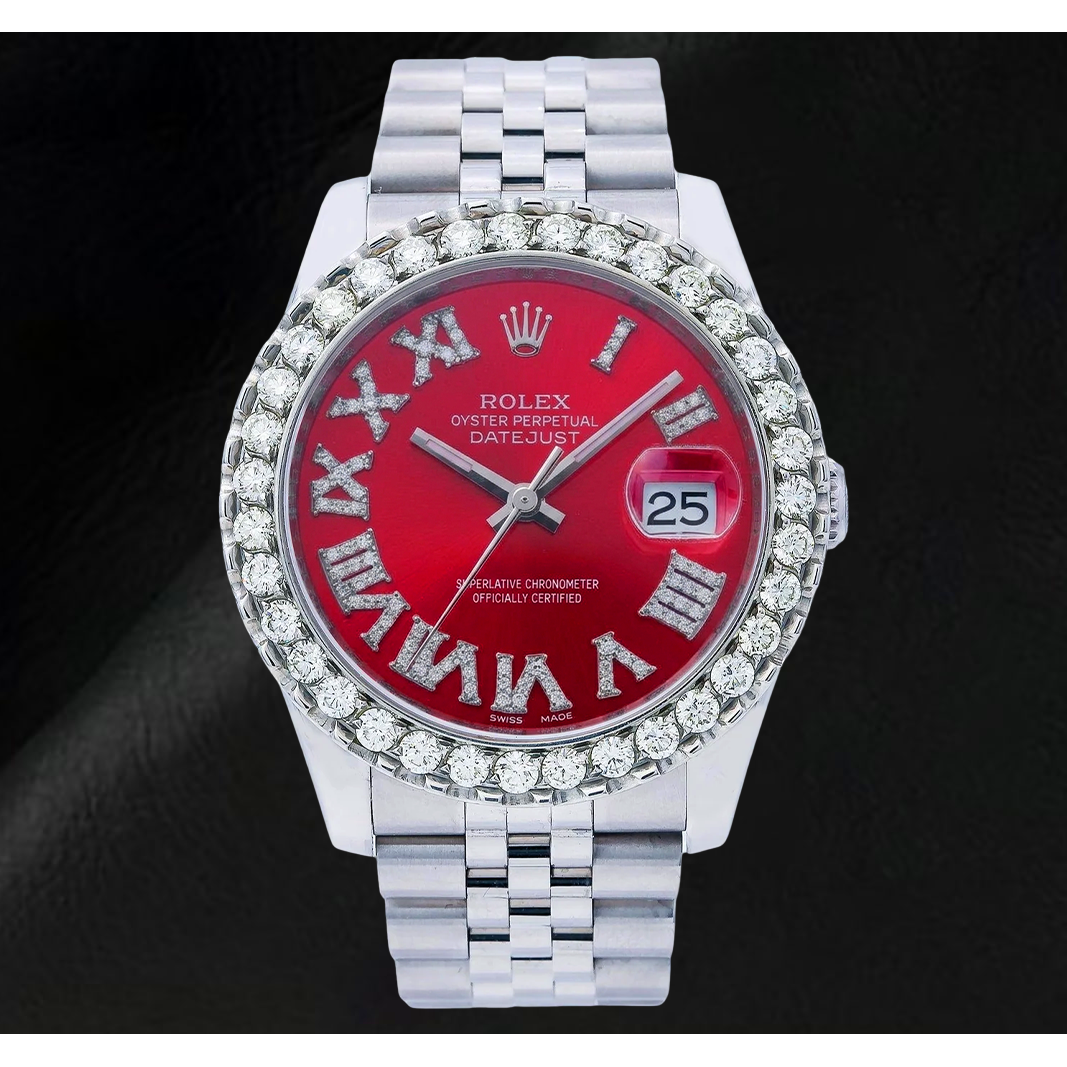 Rolex Datejust 116200 36mm Red Roman Diamond Dial Stainless Steel Watch
