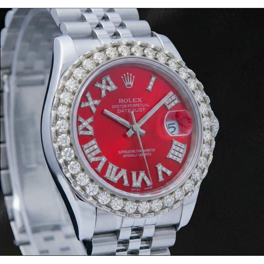 Rolex Datejust 116200 36mm Red Roman Diamond Dial Stainless Steel Watch