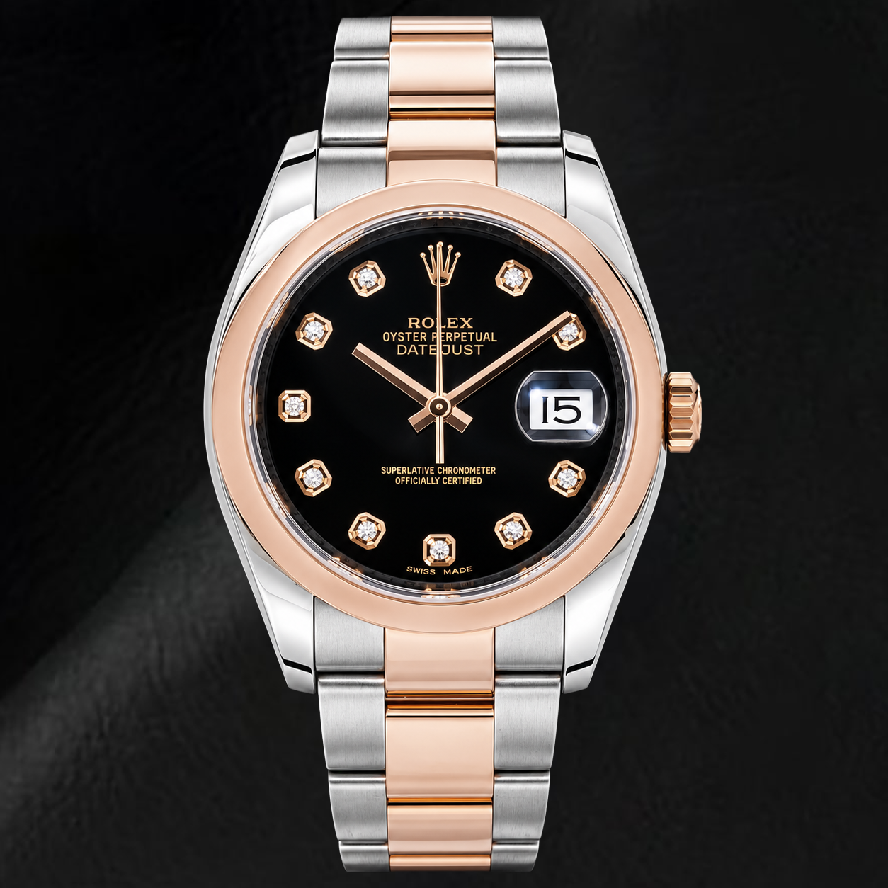 Rolex Datejust 116201 36mm Black Diamond Dial Two Tone Watch
