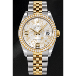 Rolex Datejust 116243 36mm Silver Floral Arabic Dial Two Tone Watch
