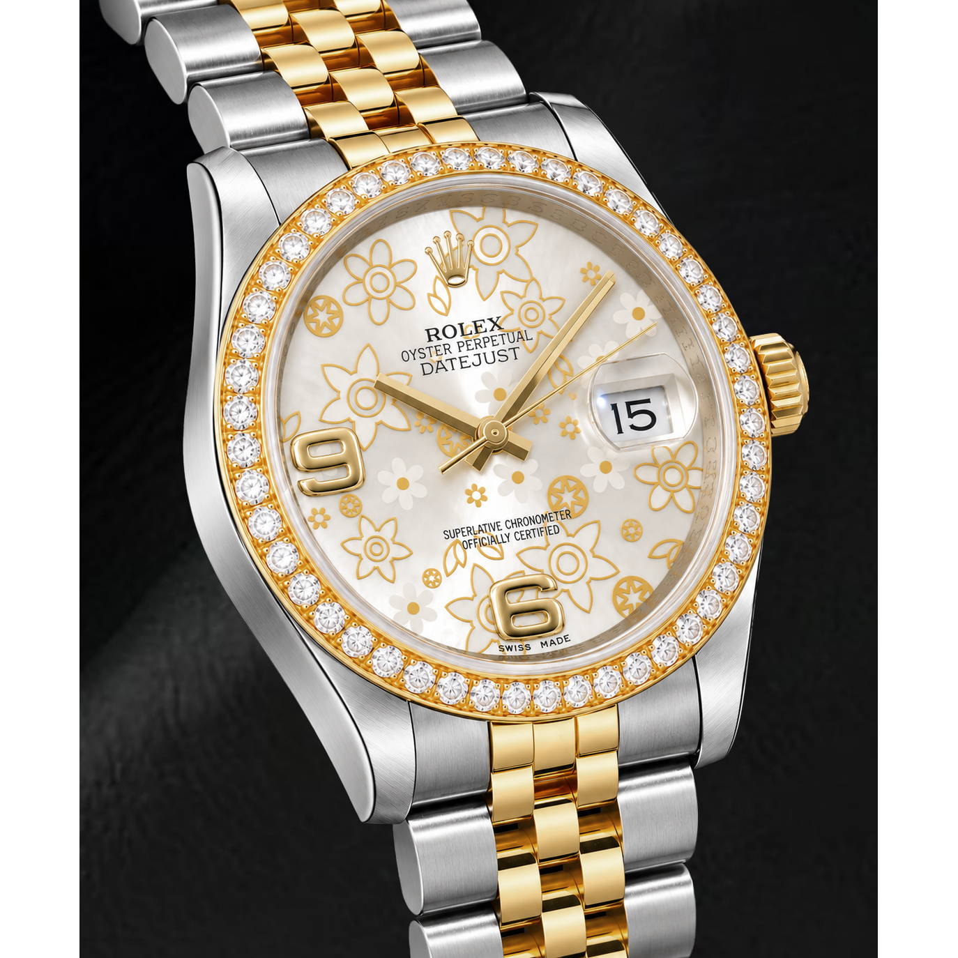 Rolex Datejust 116243 36mm Silver Floral Arabic Dial Two Tone Watch