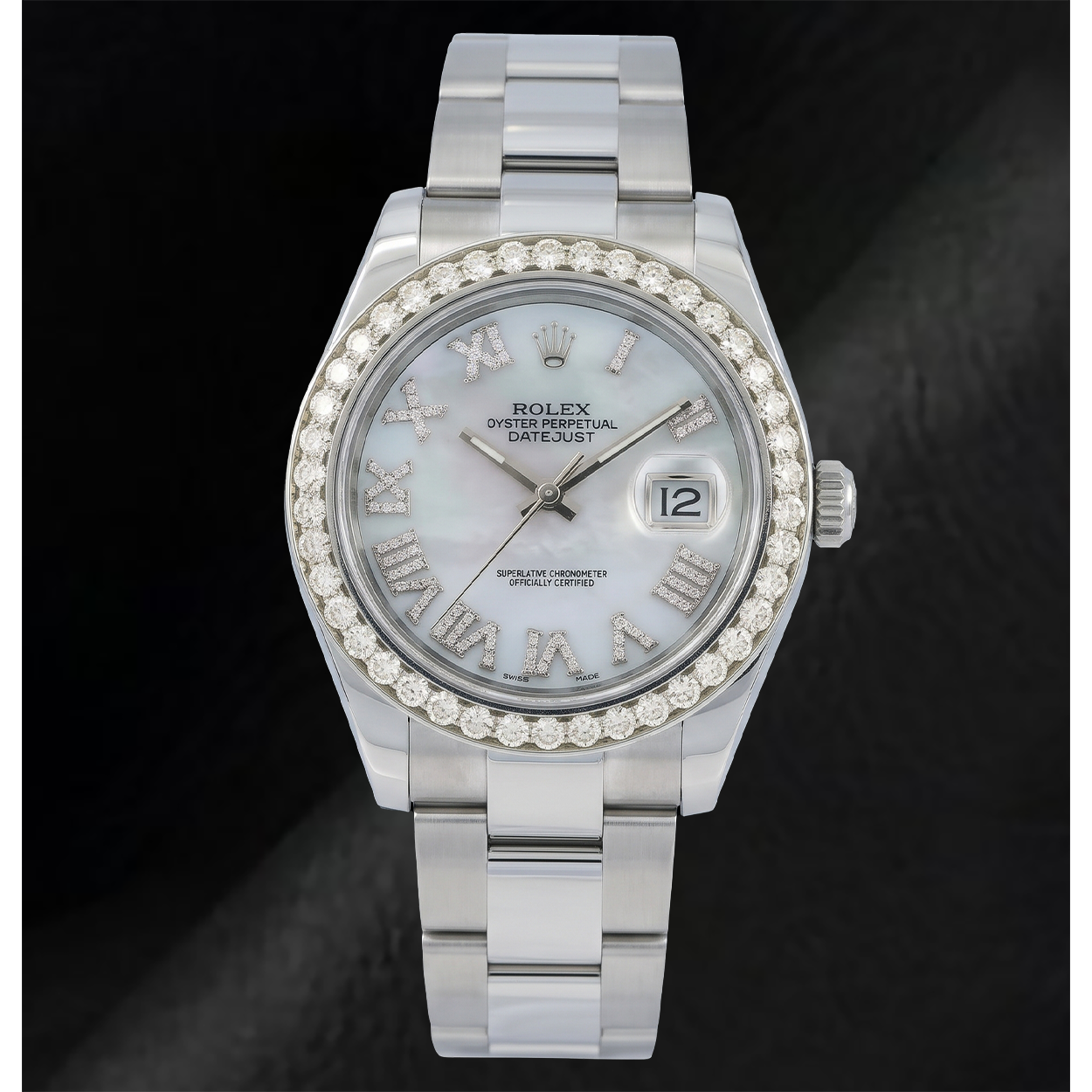 Rolex Datejust 116300 41mm White Mother of Pearl Roman Diamond Dial Stainless Steel Watch
