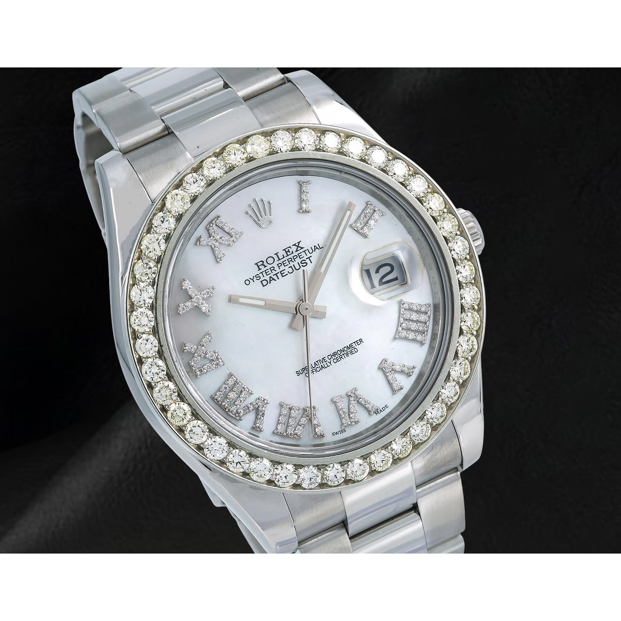 Rolex Datejust 116300 41mm White Mother of Pearl Roman Diamond Dial Stainless Steel Watch