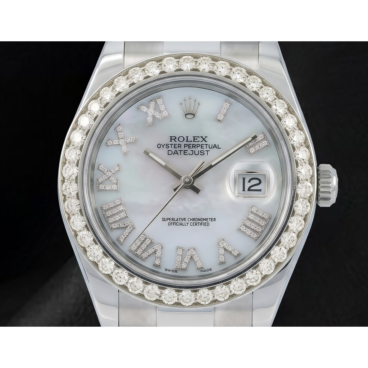 Rolex Datejust 116300 41mm White Mother of Pearl Roman Diamond Dial Stainless Steel Watch