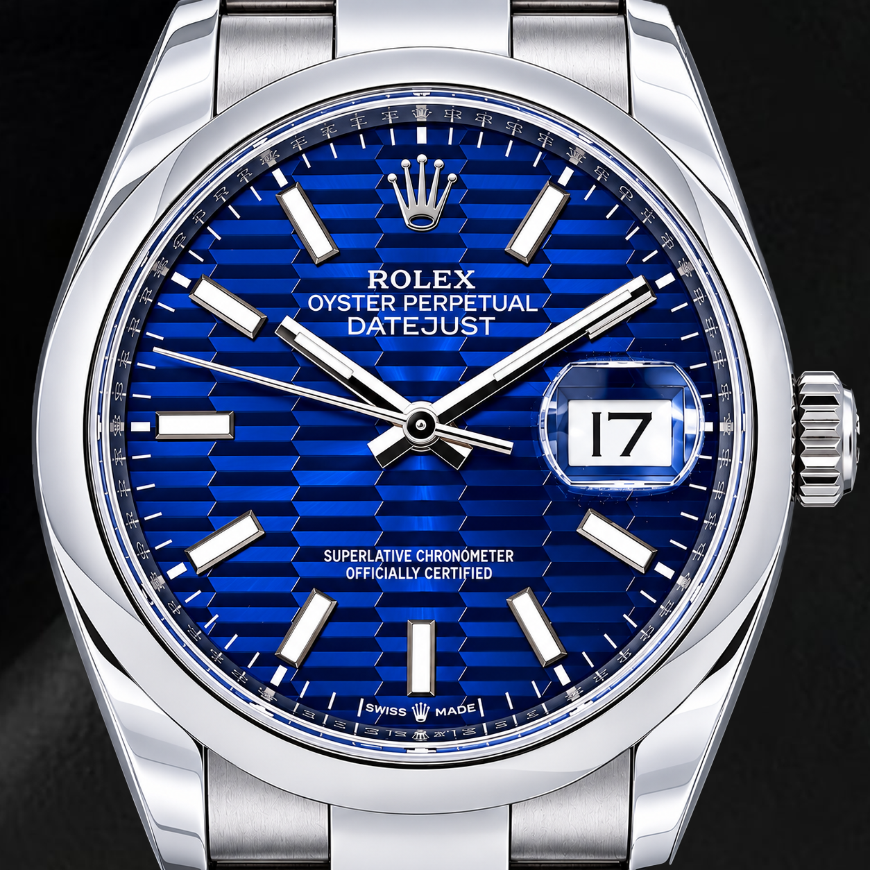 Rolex Datejust 126200 36mm Blue Motif Luminous Dial Stainless Steel Watch