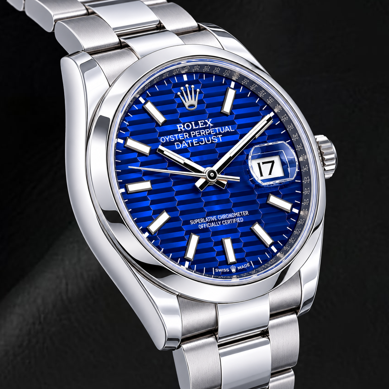 Rolex Datejust 126200 36mm Blue Motif Luminous Dial Stainless Steel Watch