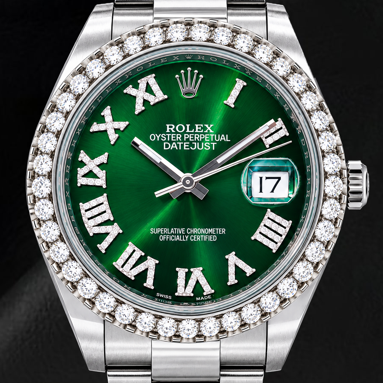 Rolex Datejust 126300 41mm Green Roman Diamond Dial Stainless Steel Watch