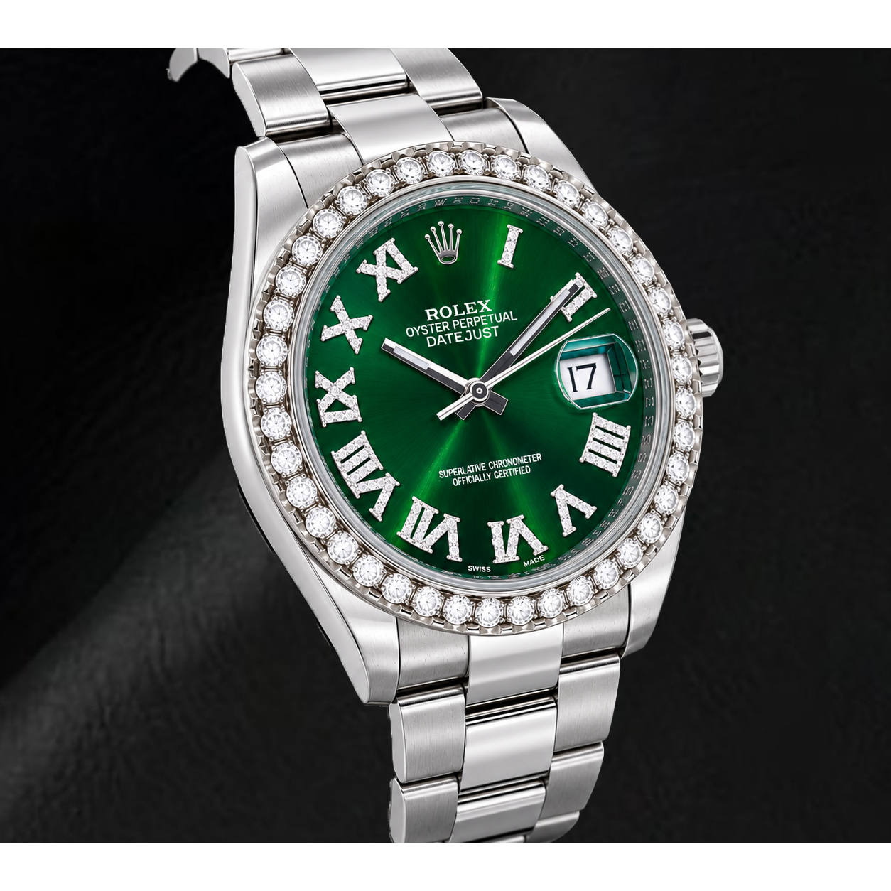 Rolex Datejust 126300 41mm Green Roman Diamond Dial Stainless Steel Watch