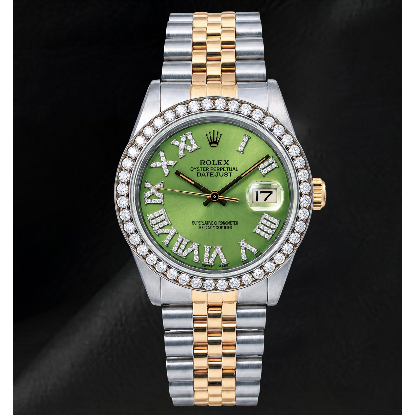 Rolex Datejust 1601 36mm Green Roman Diamond Dial Two Tone Watch