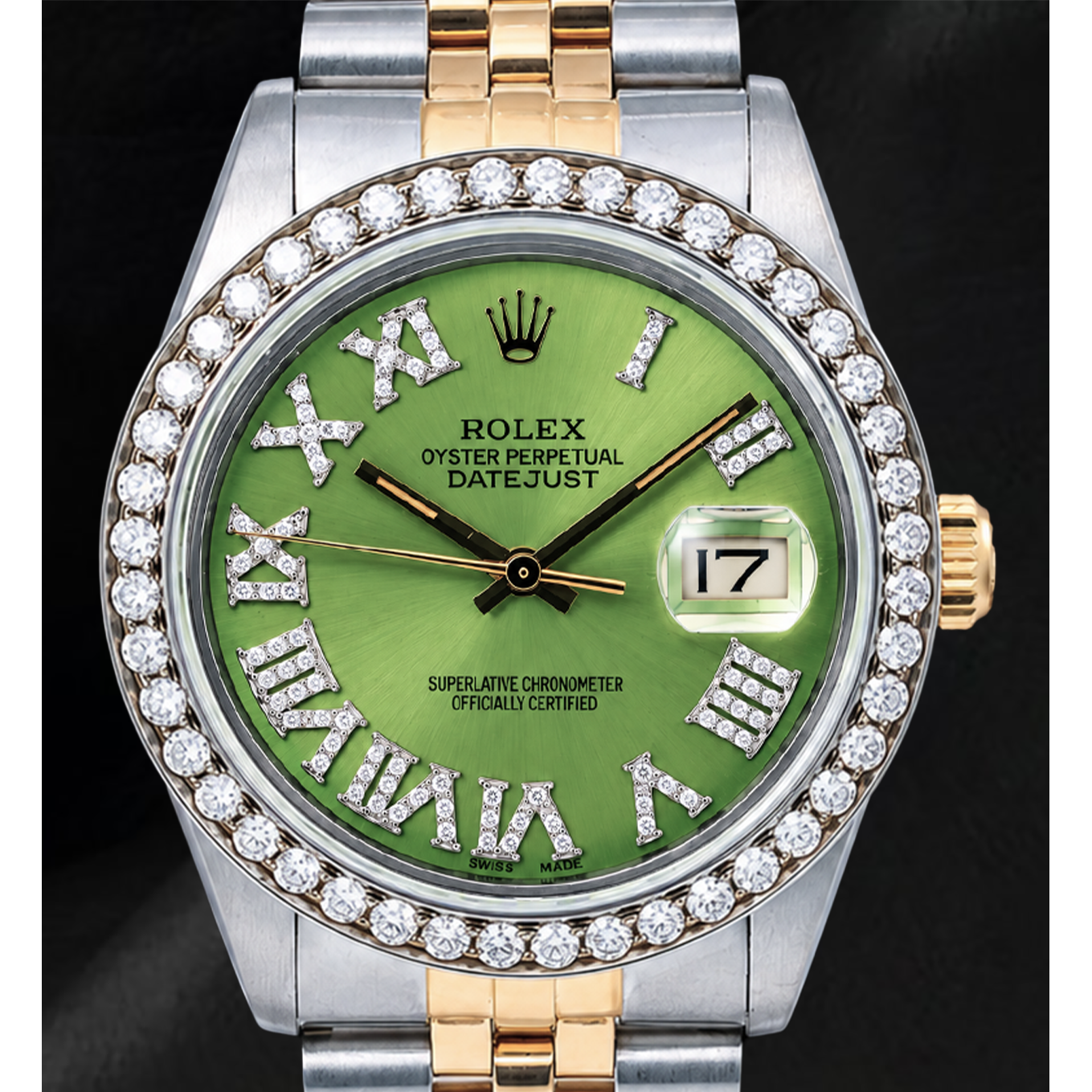 Rolex Datejust 1601 36mm Green Roman Diamond Dial Two Tone Watch