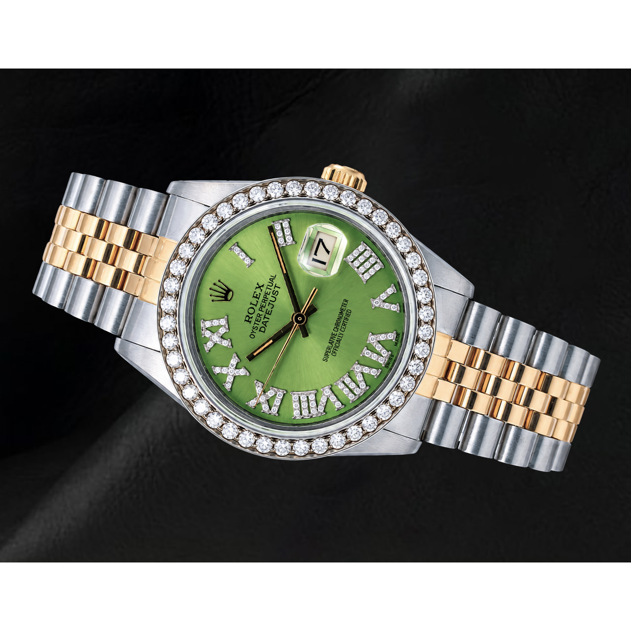 Rolex Datejust 1601 36mm Green Roman Diamond Dial Two Tone Watch