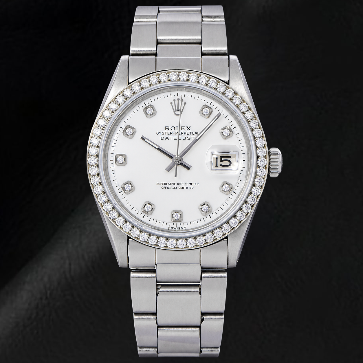 Rolex Datejust 1601 36mm White Diamond Dial Stainless Steel Watch
