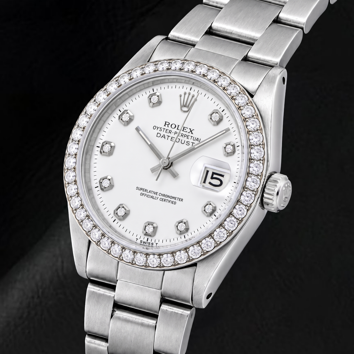 Rolex Datejust 1601 36mm White Diamond Dial Stainless Steel Watch