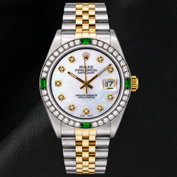Rolex Datejust 16013 36mm White Mother of Pearl Diamond Dial Two Tone Watch