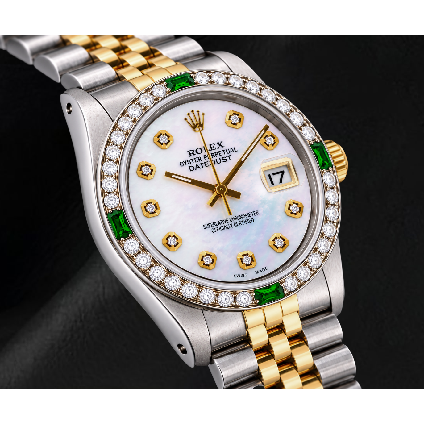 Rolex Datejust 16013 36mm White Mother of Pearl Diamond Dial Two Tone Watch