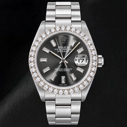 Rolex Datejust 16014 36mm Gray Baguette Diamond Dial Stainless Steel Watch